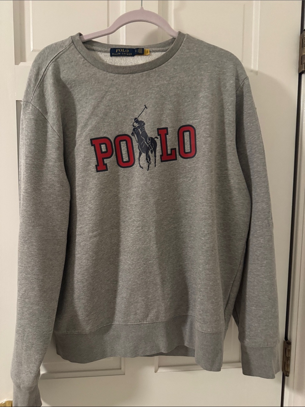 Polo by Ralph Lauren Grey Crewneck Sweatshirt with Red Logo and Navy Pony